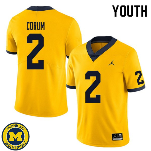 Youth Michigan Wolverines #2 Blake Corum Yellow Official Game Jersey